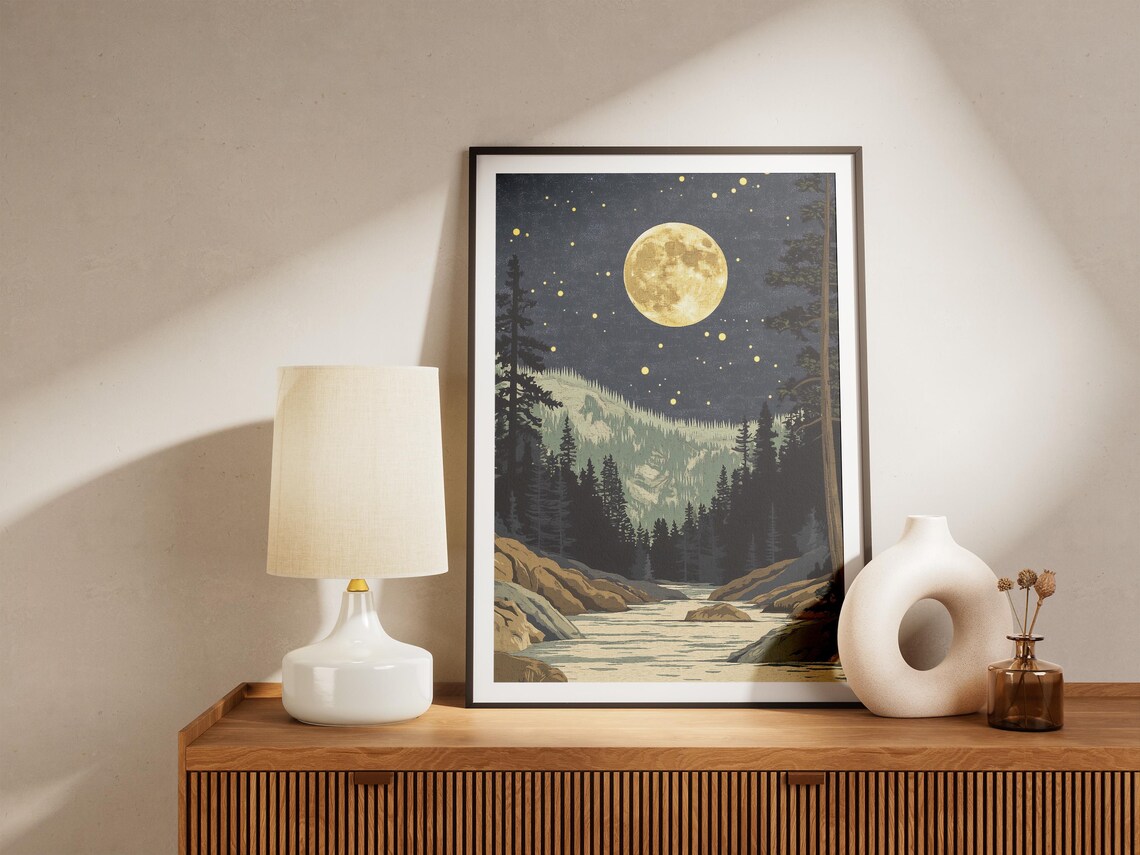 Kings Canyon National Park Moonlit River Vintage Travel Poster - Image 4