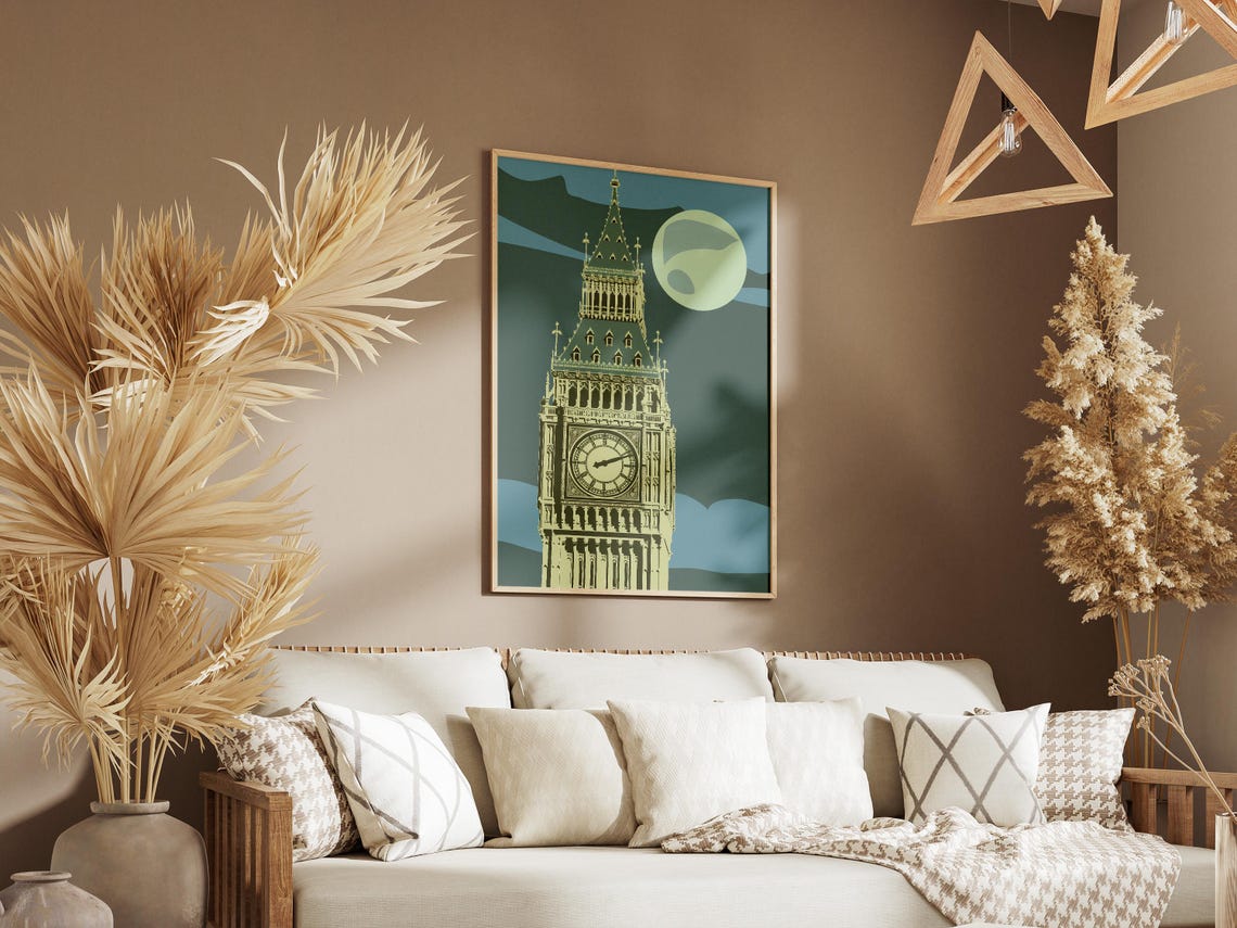 Big Ben London Under Moonlight Geometric Cityscape Travel Art Poster - Image 3