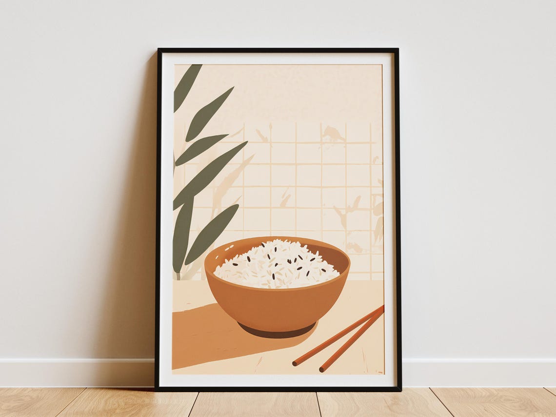 Minimalist Rice Bowl with Chopsticks Japanese Kitchen Art Print