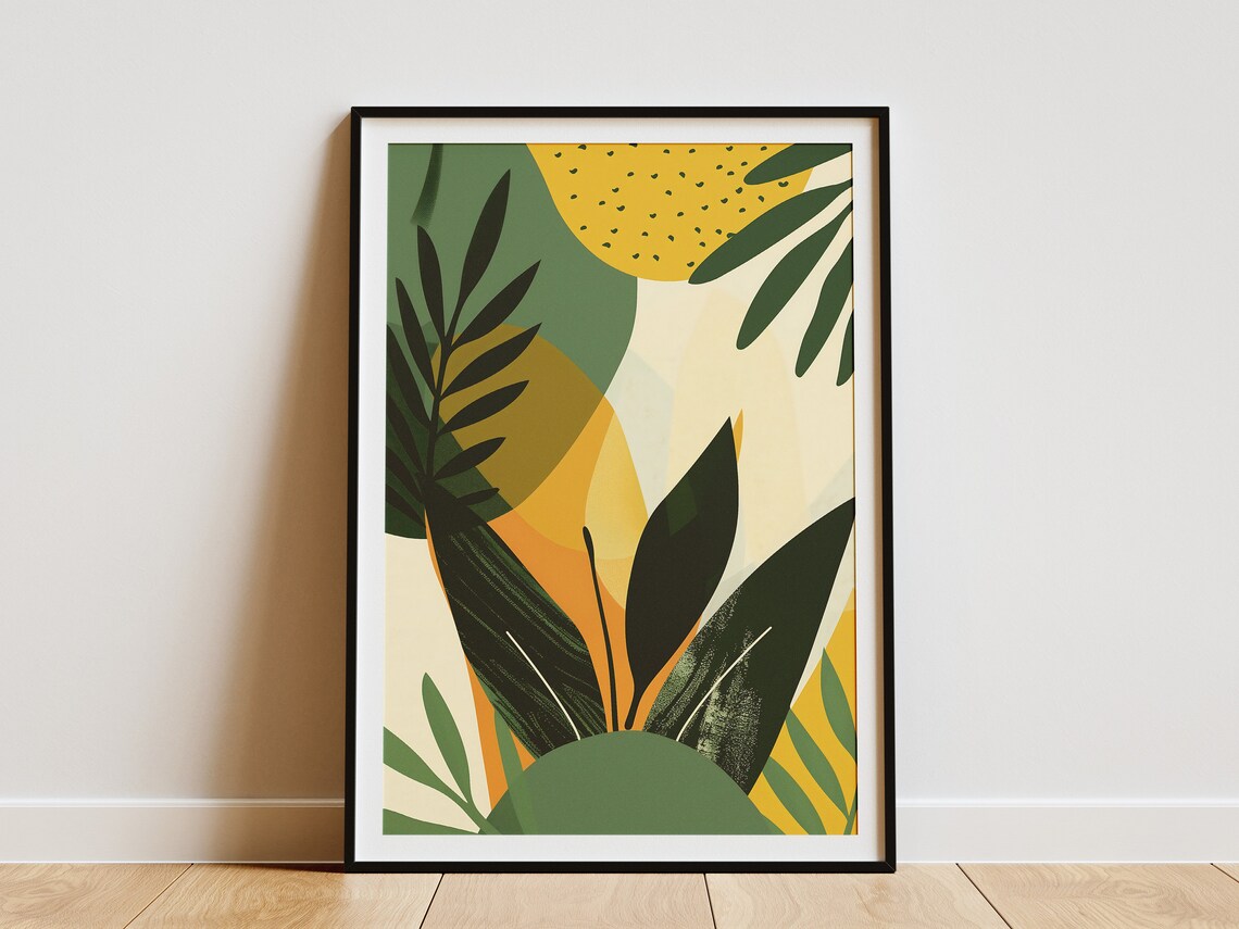 Tropical Green Foliage Under Golden Sun Modern Botanical Art Poster