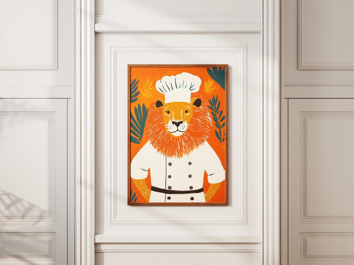 Lion Chef Art Print Funny Animal Poster Kitchen Quirky Wall Decor Whimsical Illustration Lover - Image 2