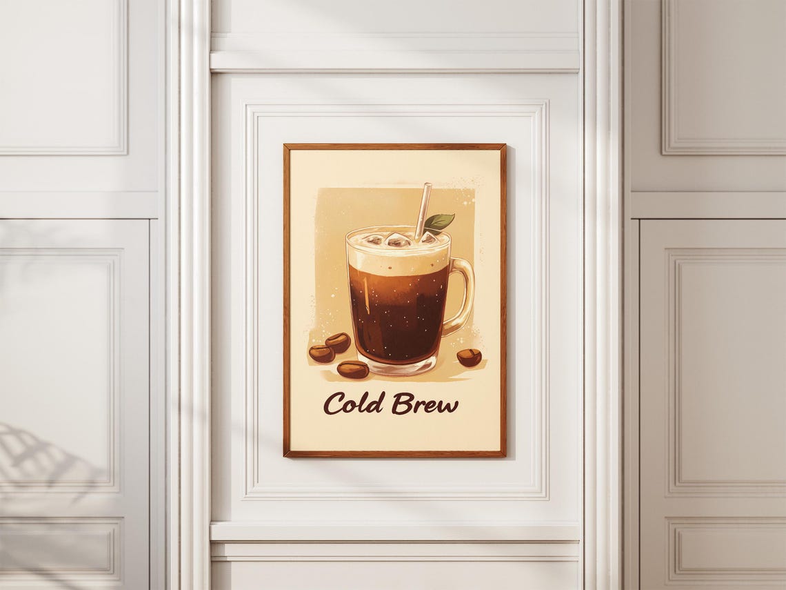 Iced Cold Brew Coffee Glass Mug Retro Cafe Typography Drink Poster - Image 2