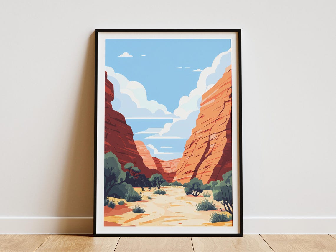 Kings Canyon Australia Bright Blue Sky Red Canyon Walls Travel Poster