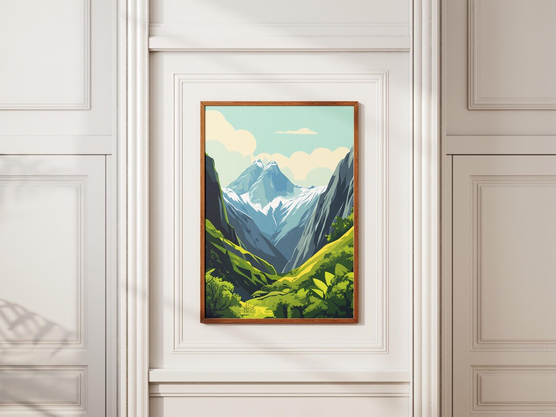 Huascaran National Park Twin Snow Peaks Sunny Green Valley Poster - Image 2