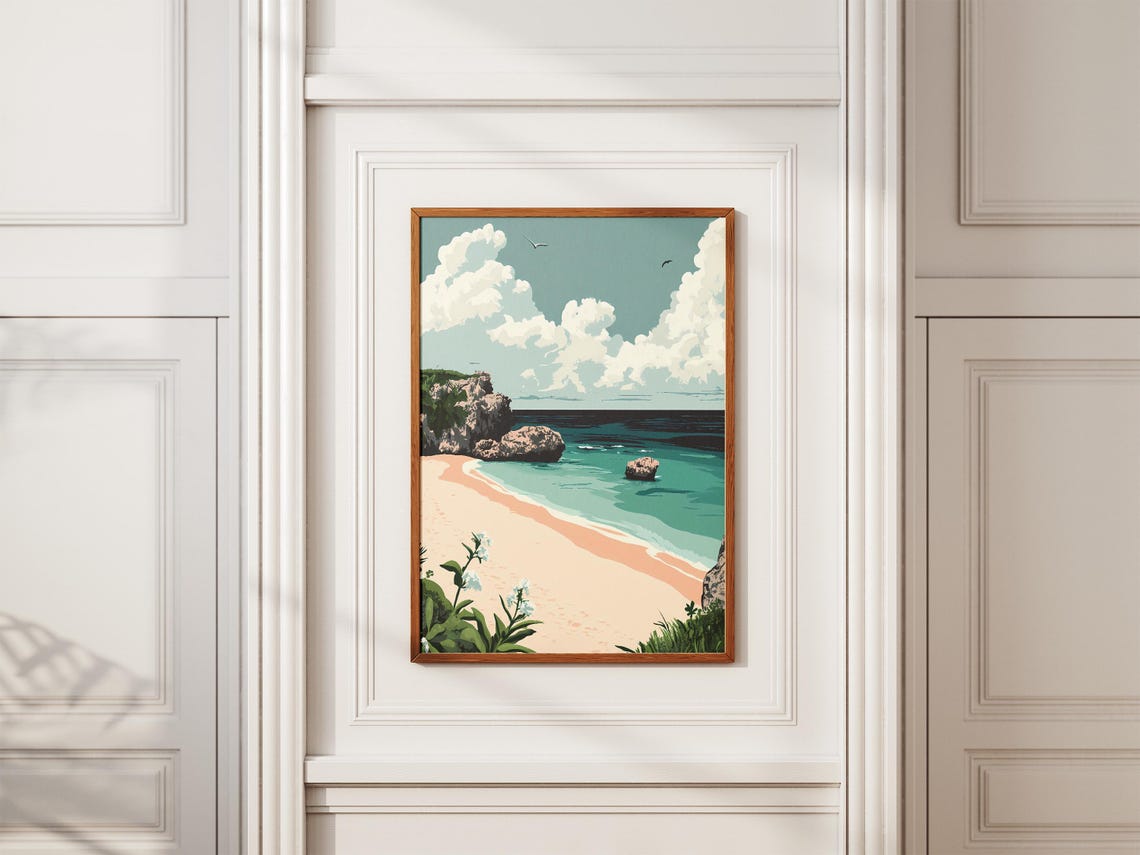 Bermuda Horseshoe Bay Pink Sand Cliffs Clouds Beach Travel Poster - Image 2