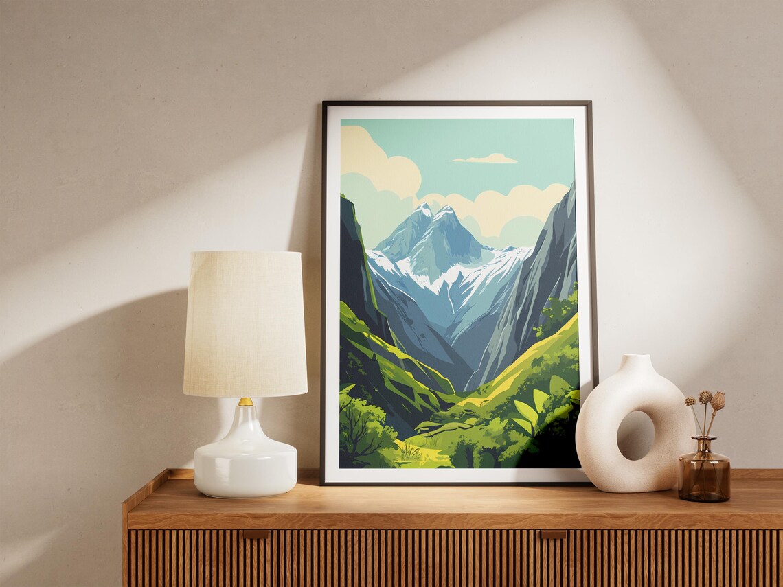 Huascaran National Park Twin Snow Peaks Sunny Green Valley Poster - Image 5