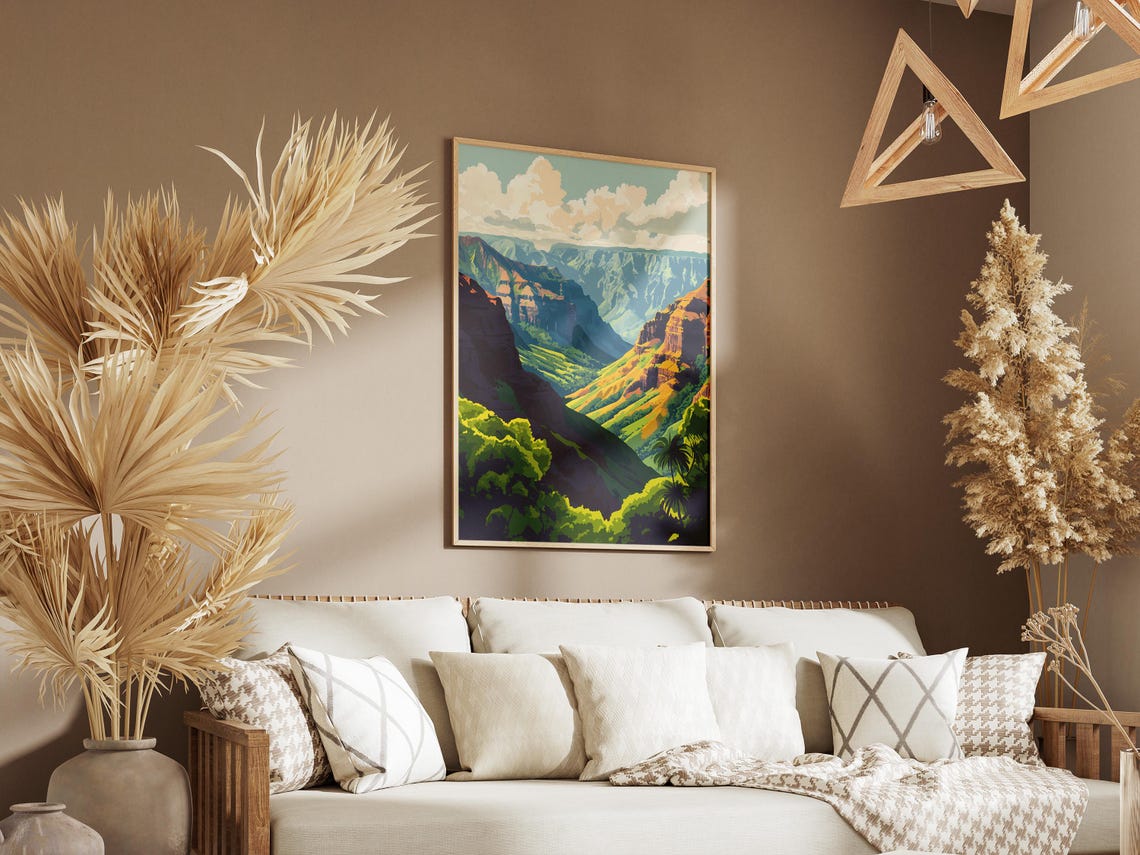Waimea Canyon Kauai Layered Red Ridges Lush Green Valley Poster - Image 3