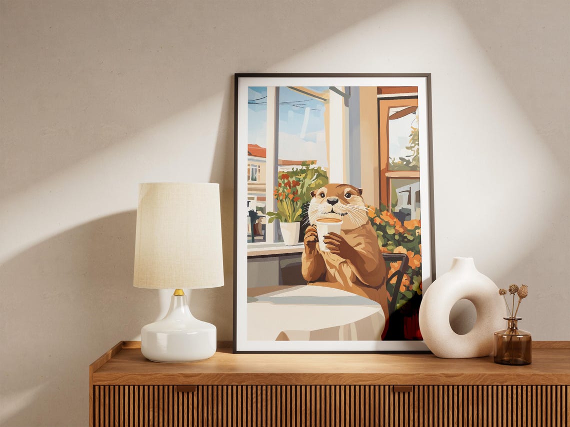 Otter Coffee Poster Cute Animal Cafe Wall Decor Whimsical Gift Decor - Image 4