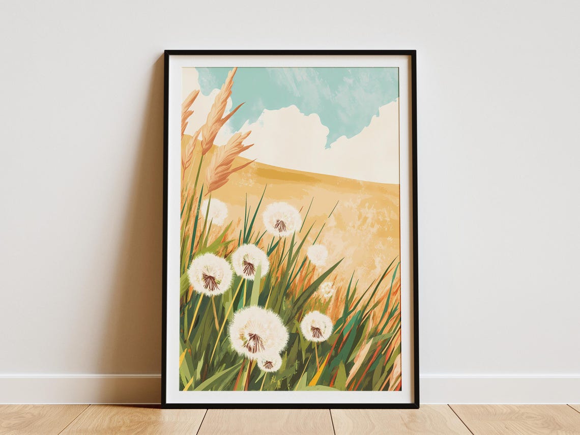 Dandelion Seed Heads Meadow Botanical Illustration Summer Art Poster