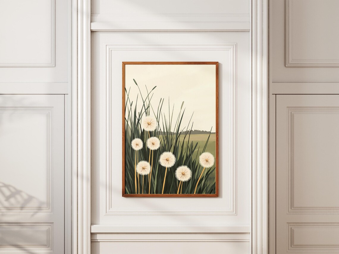 Dandelion Seed Heads In Tall Grass Minimalist Botanical Poster - Image 2