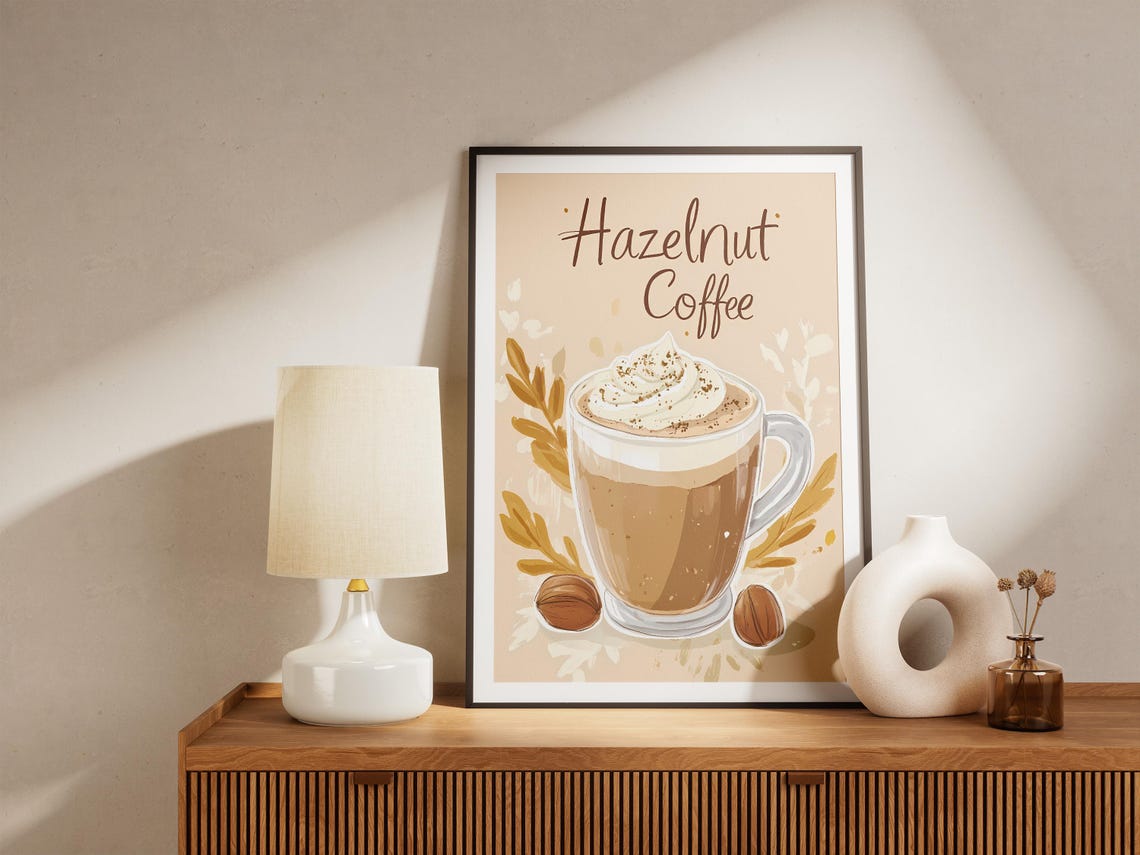 Hazelnut Coffee Whipped Cream Nutty Cozy Cafe Illustration Poster - Image 5