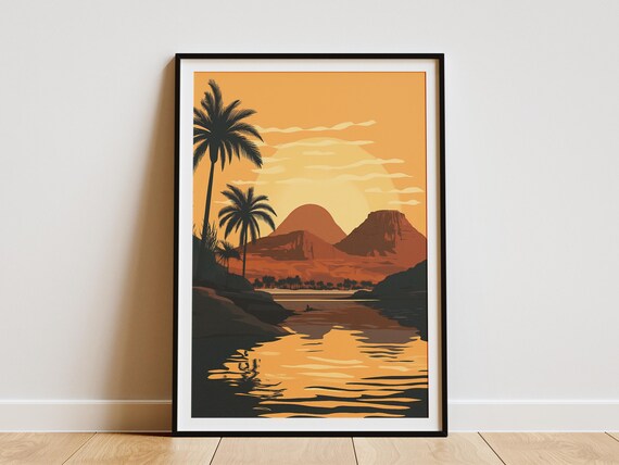 Ras Muhammad Egypt Poster Sunset Palm Trees Red Sea Landscape