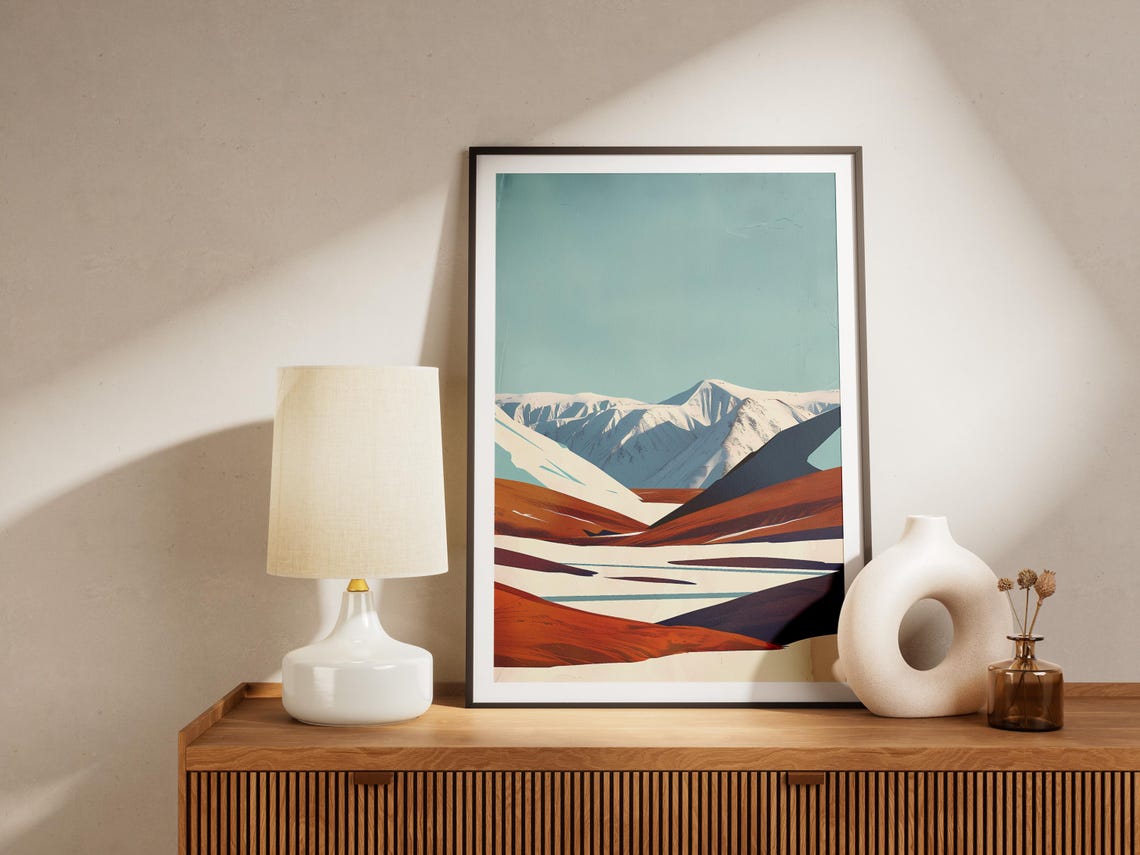 Antarctica Abstract Modern Snow Mountains Red Ridge Art Poster - Image 2