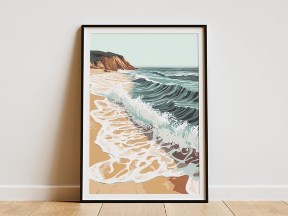 Ocean Wave Poster Beach Wall Art Coastal Decor Modern Sea Print Abstract Wave Painting Surfing Art Summer Beach Print Ocean Print Seafoam