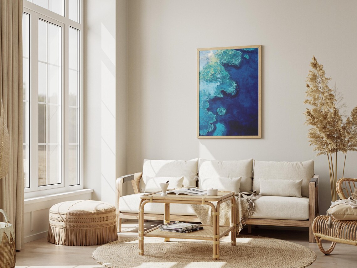 Deep Blue Ocean Coral Reef Aerial View Modern Abstract Art Poster - Image 3
