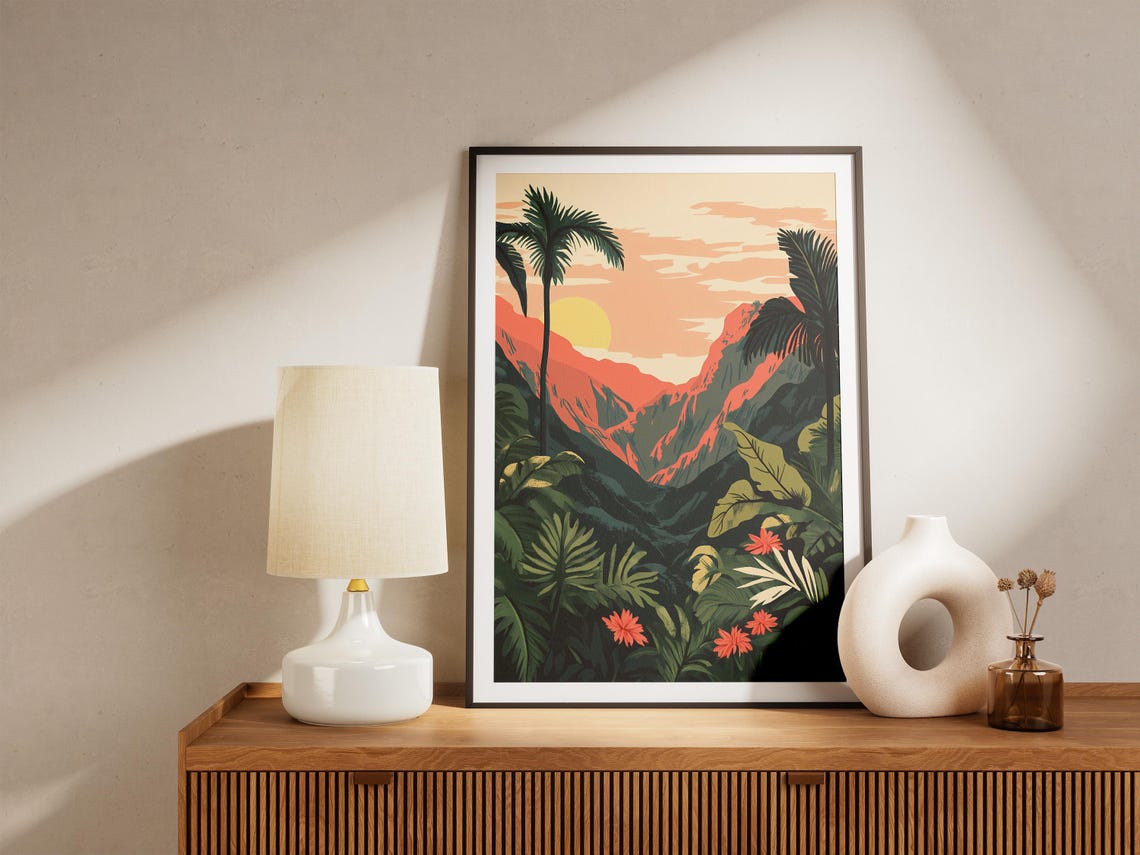 Peru Tropical Sunset Jungle Gorge Palm Trees Landscape Poster - Image 5
