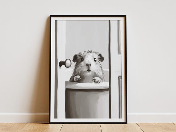 Guinea Pig Bathtub Poster Animal Print Funny Bathroom Wall Art Pet Rodent Lover Gift Decor Black And White