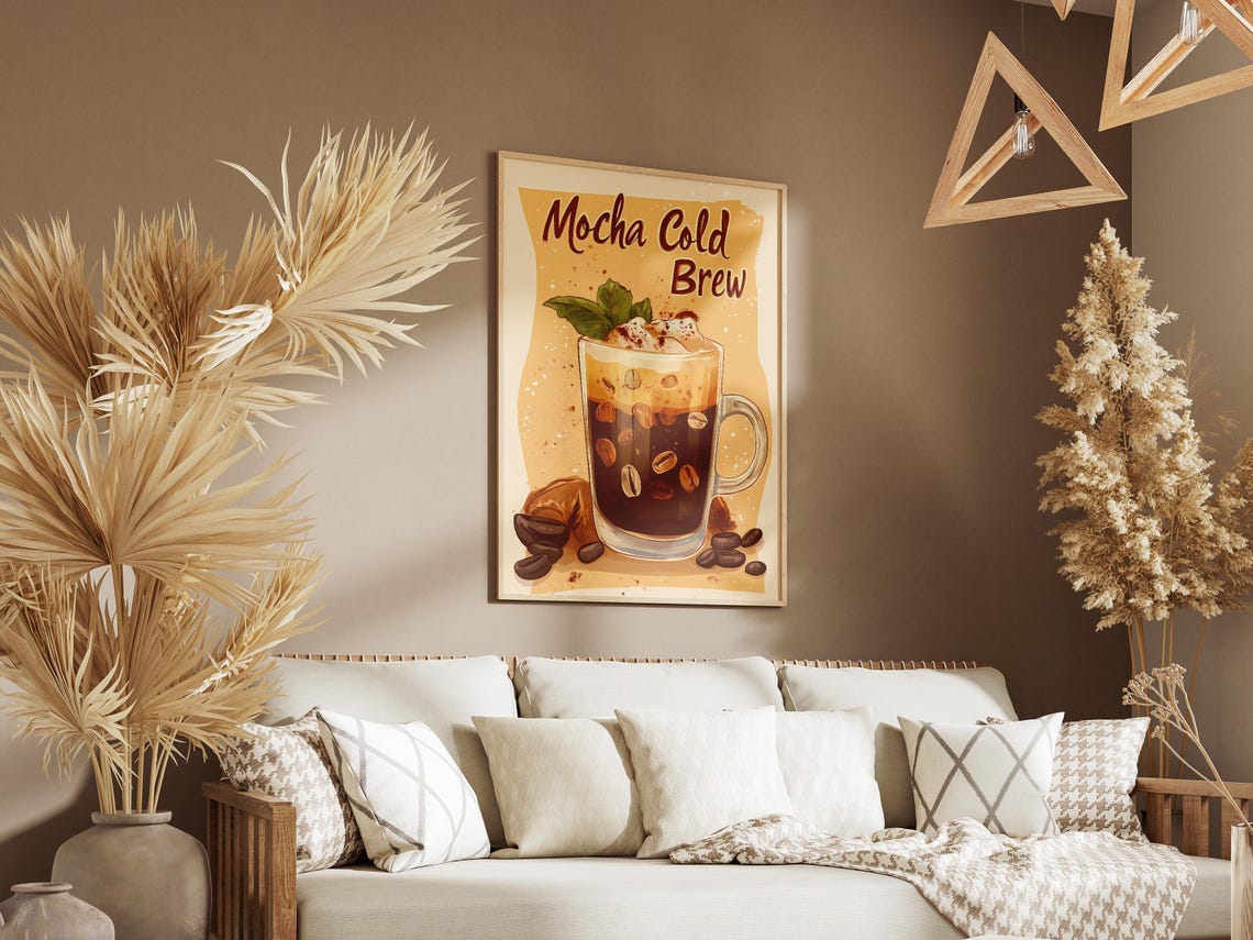 Mocha Cold Brew Iced Coffee Drink Whipped Cream Illustration Poster - Image 3