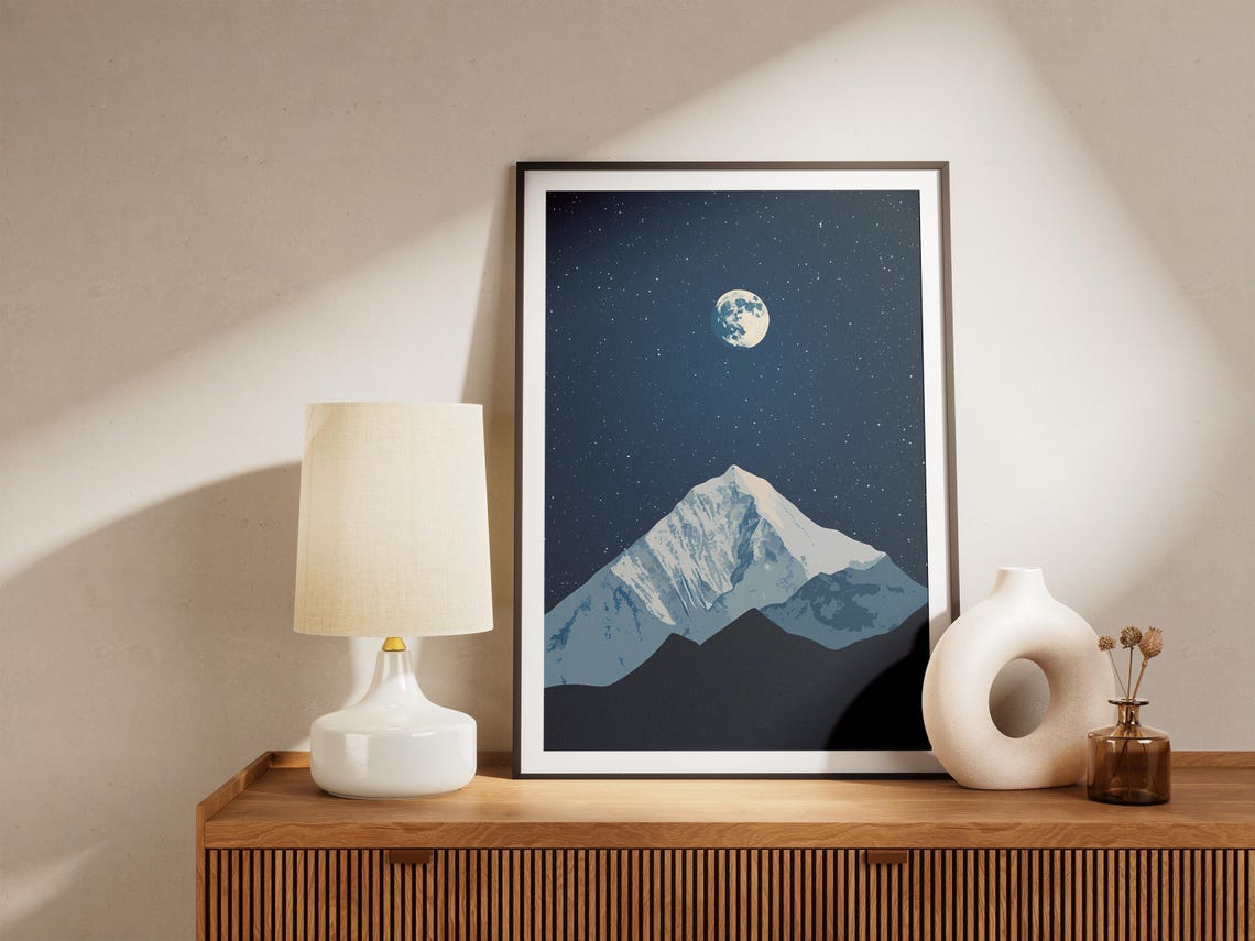 Mount Everest Nepal Moonlit Night Sky Minimalist Mountain Poster - Image 4