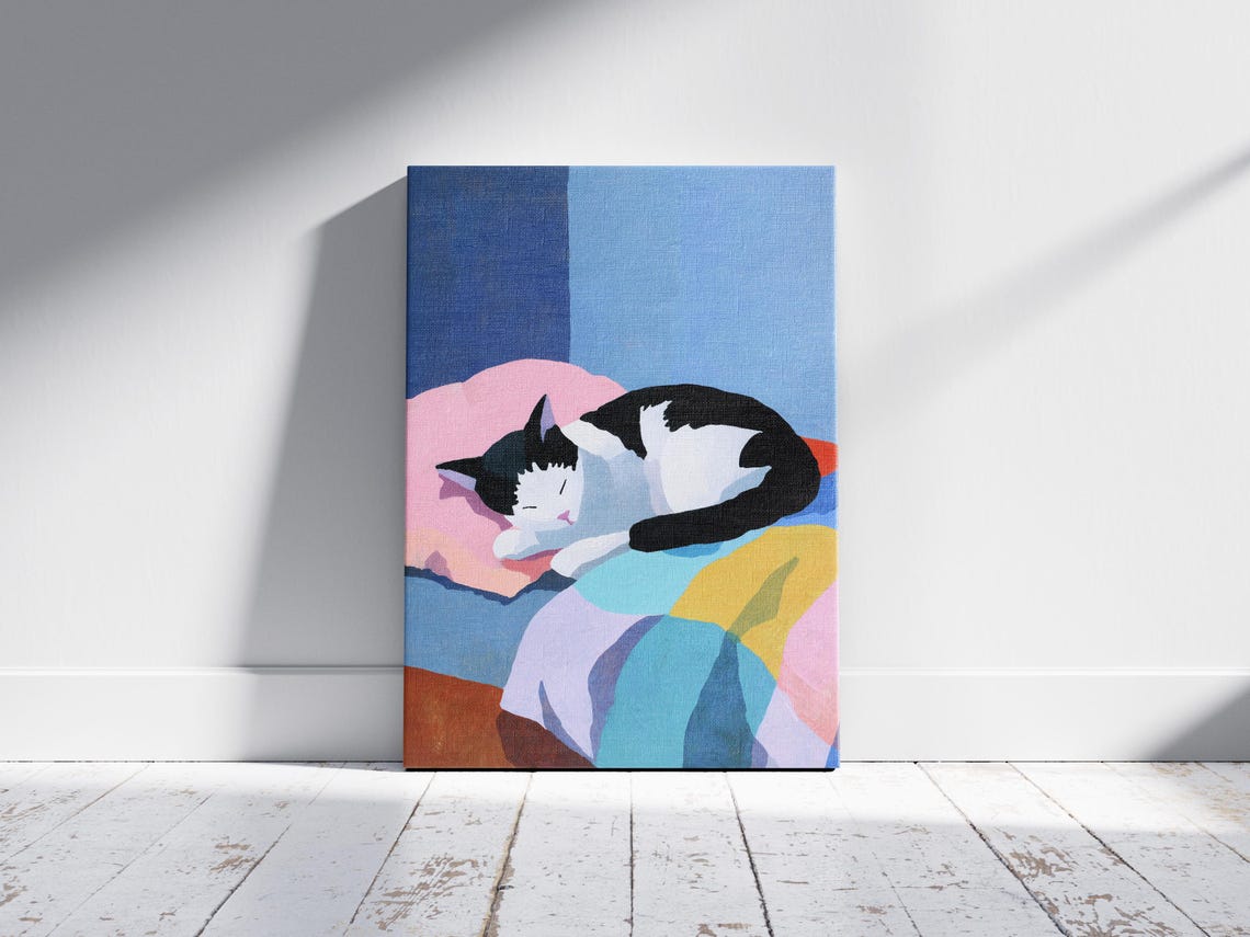 Black and White Cat Sleeping on Pastel Cushions Matisse Art Poster - Image 2