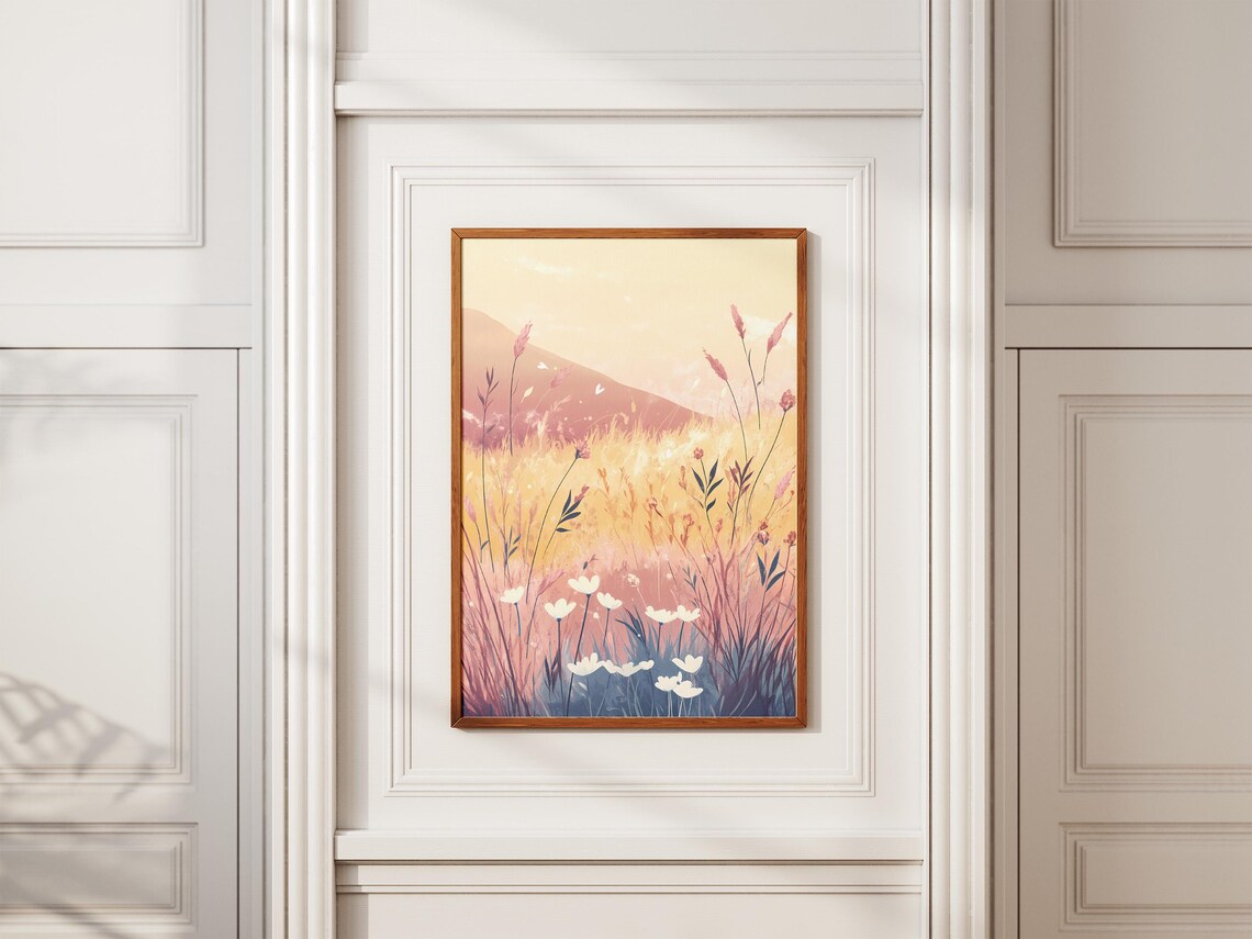 Pastel Flax Flower Meadow Blush Pink Dreamy Botanical Poster - Image 2