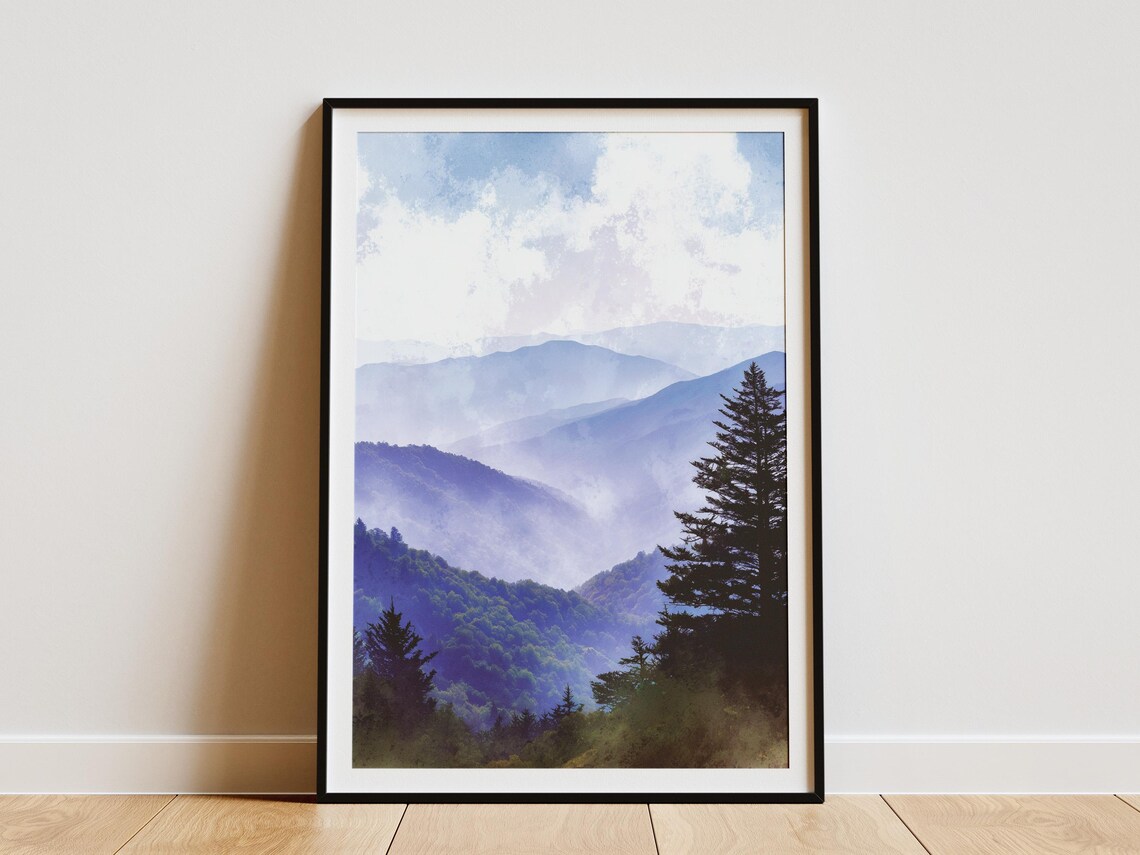 Great Smoky Mountains Misty Blue Ridges Vintage Nature Art Poster
