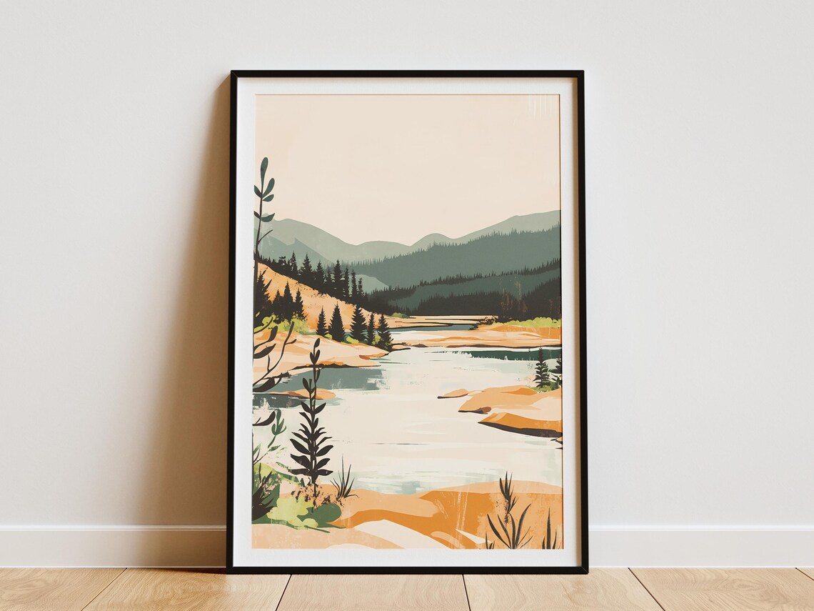 Forest Lake With Sandy Shores And Pine Mountain Views Poster