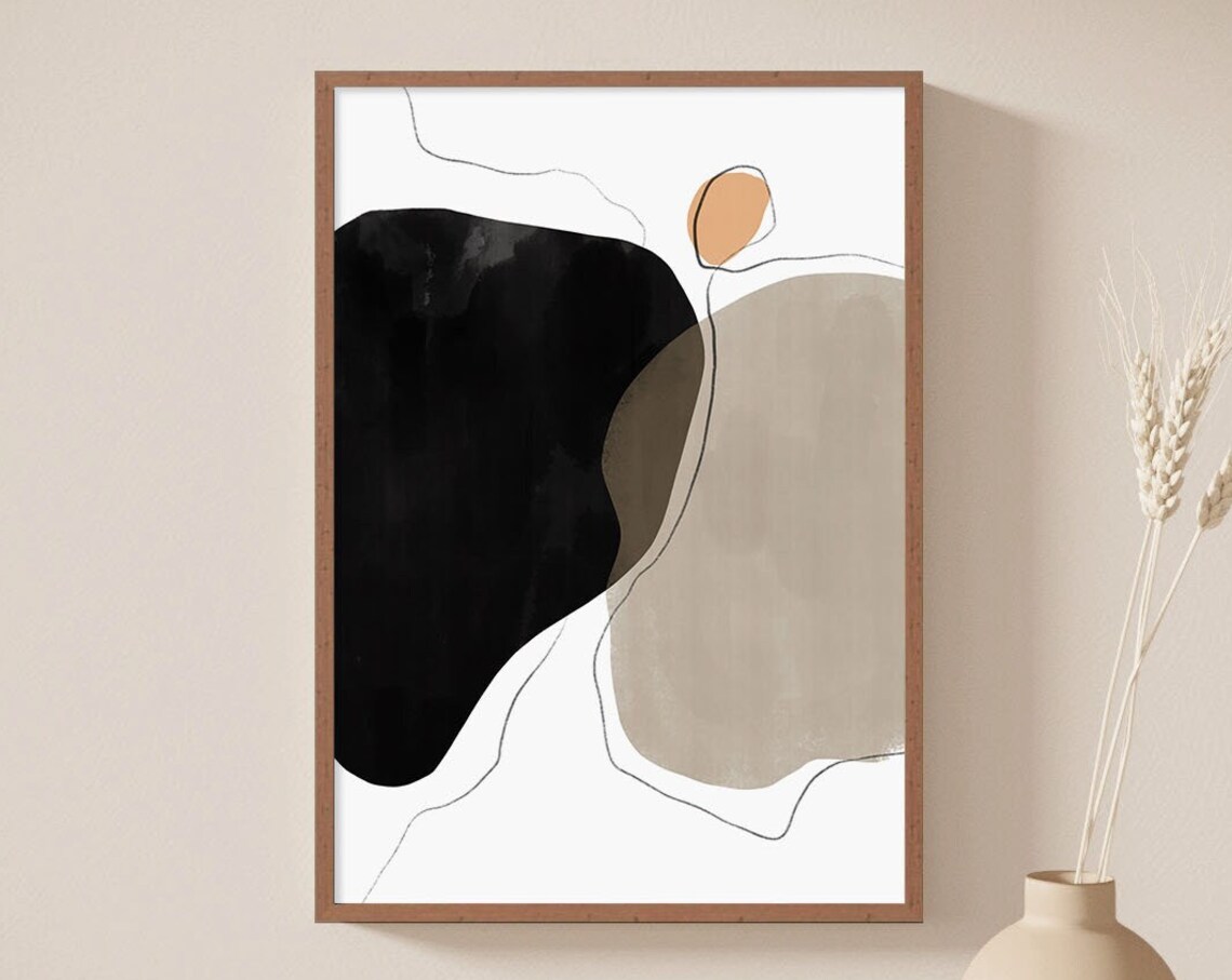 Black Beige Abstract Watercolor Shapes Modern Minimalist Poster Art