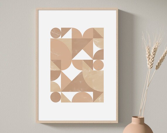Modern Geometric Pastel Print Brown Beige Mid Century Print Modern Abstract Art Abstract Wall Art Minimalist Print Living Room Wall Art