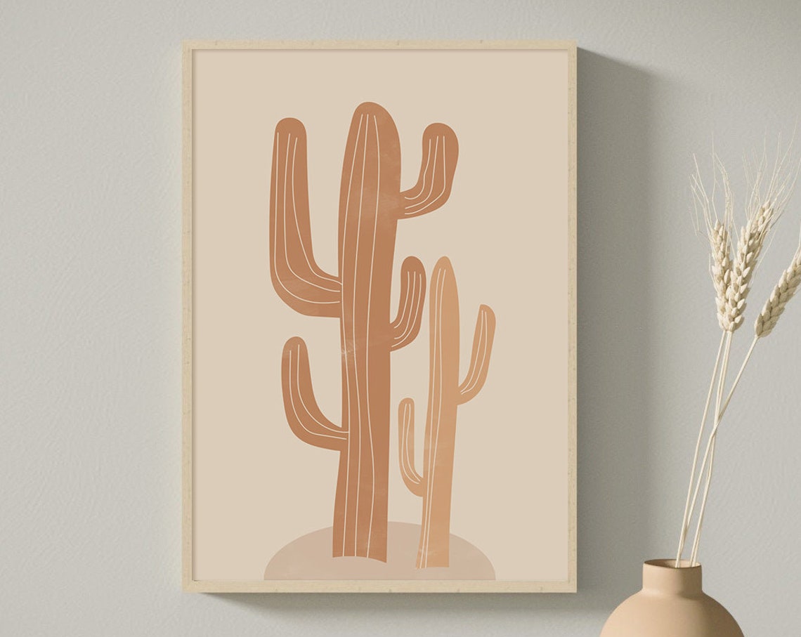Desert Cactus Pair Terracotta Minimal Boho Southwestern Wall Poster - Image 3