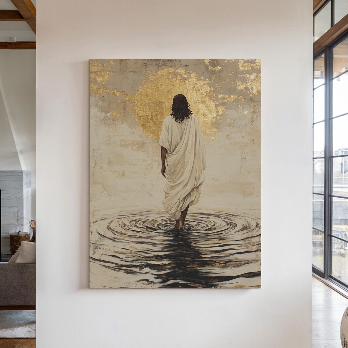 Jesus Christ Walking On Water Gold Vintage Christian Art Poster