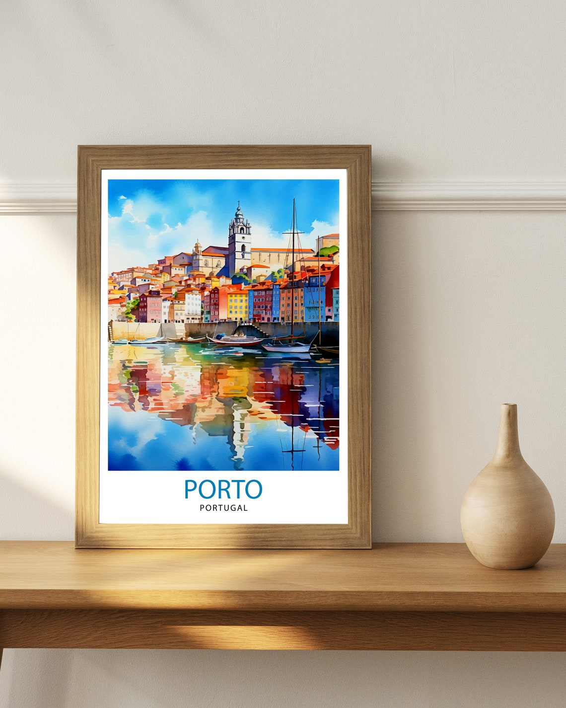 Porto Portugal Colorful Riverside Old Town Reflection Poster - Image 2