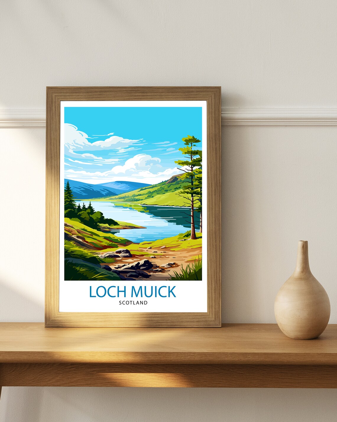 Loch Muick Scotland Loch Green Hills Path View Travel Poster - Image 2