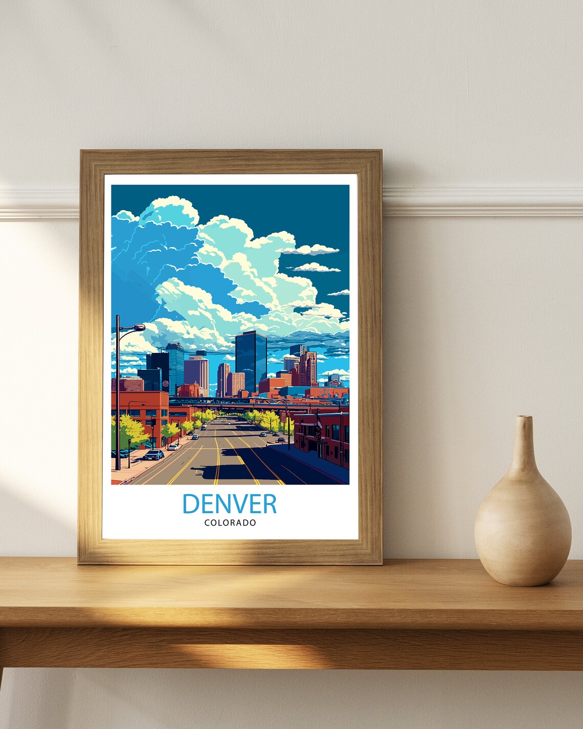 Denver Colorado Downtown Skyline City Street Big Clouds Travel Poster - Image 2