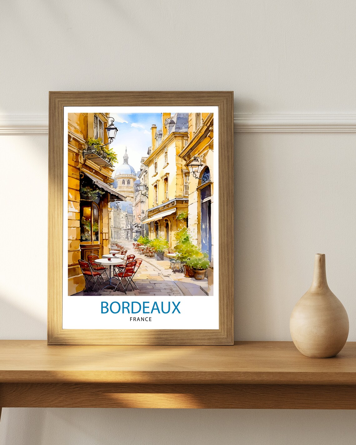 Bordeaux France Golden Street Sidewalk Cafes Watercolor Poster - Image 2