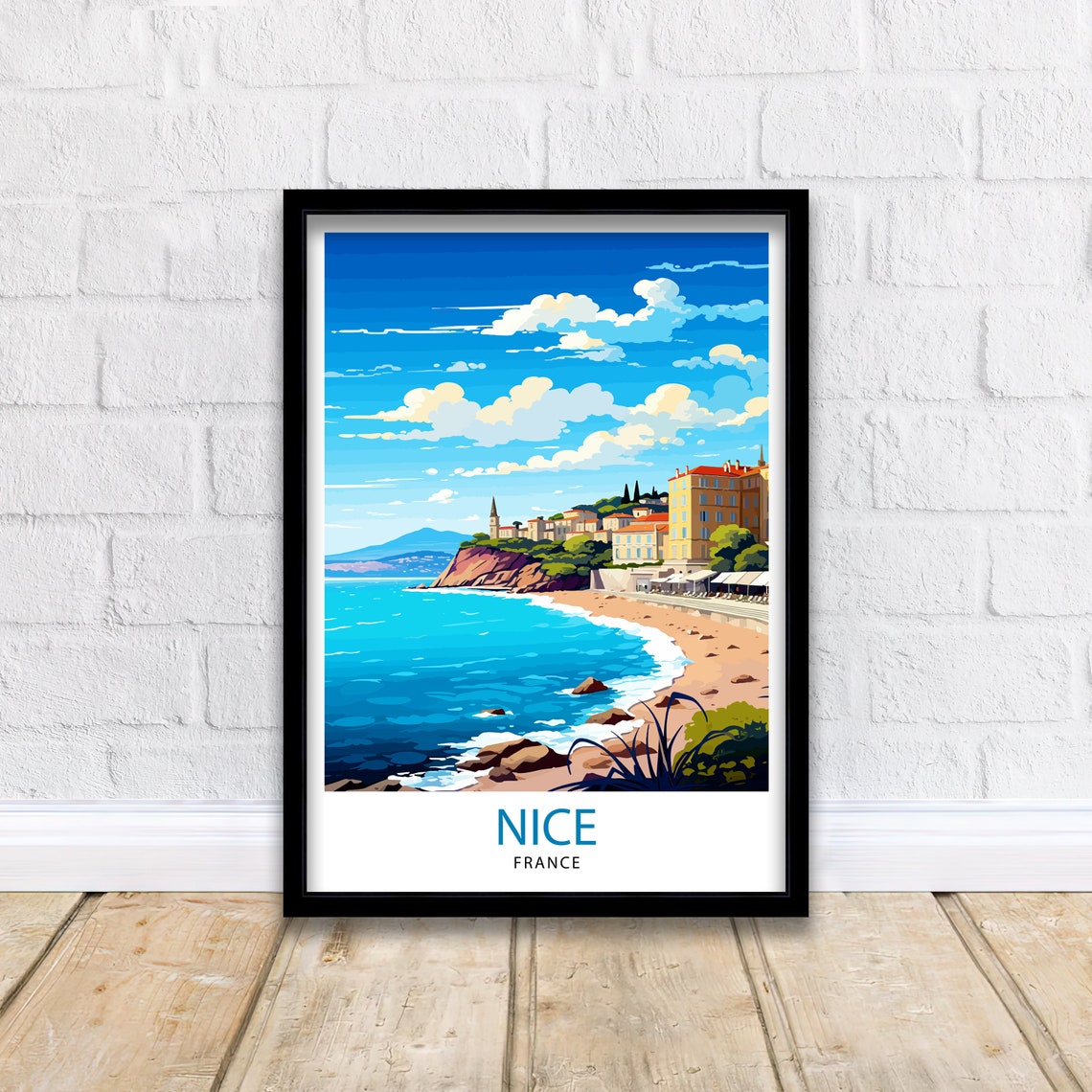 Nice France Riviera Coastline Beach Cliff Hotels View Poster - Image 2