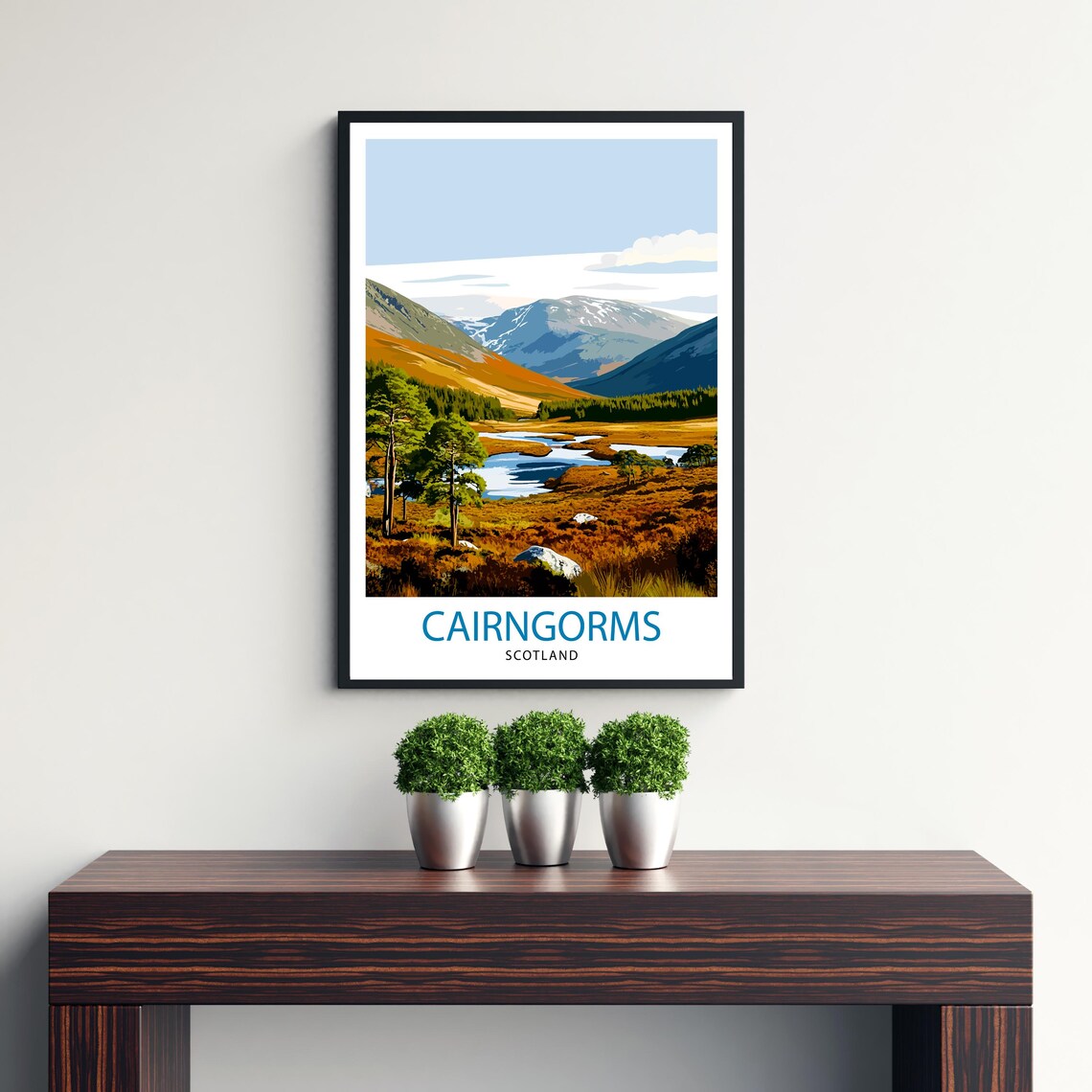 Cairngorms Scotland Golden Moorland Mountain Valley Travel Poster - Image 2