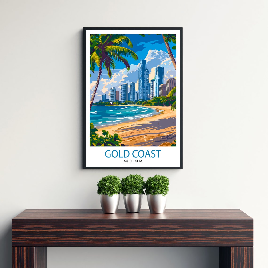 Gold Coast Australia Beachfront Skyline Palm Trees Travel Poster - Image 3