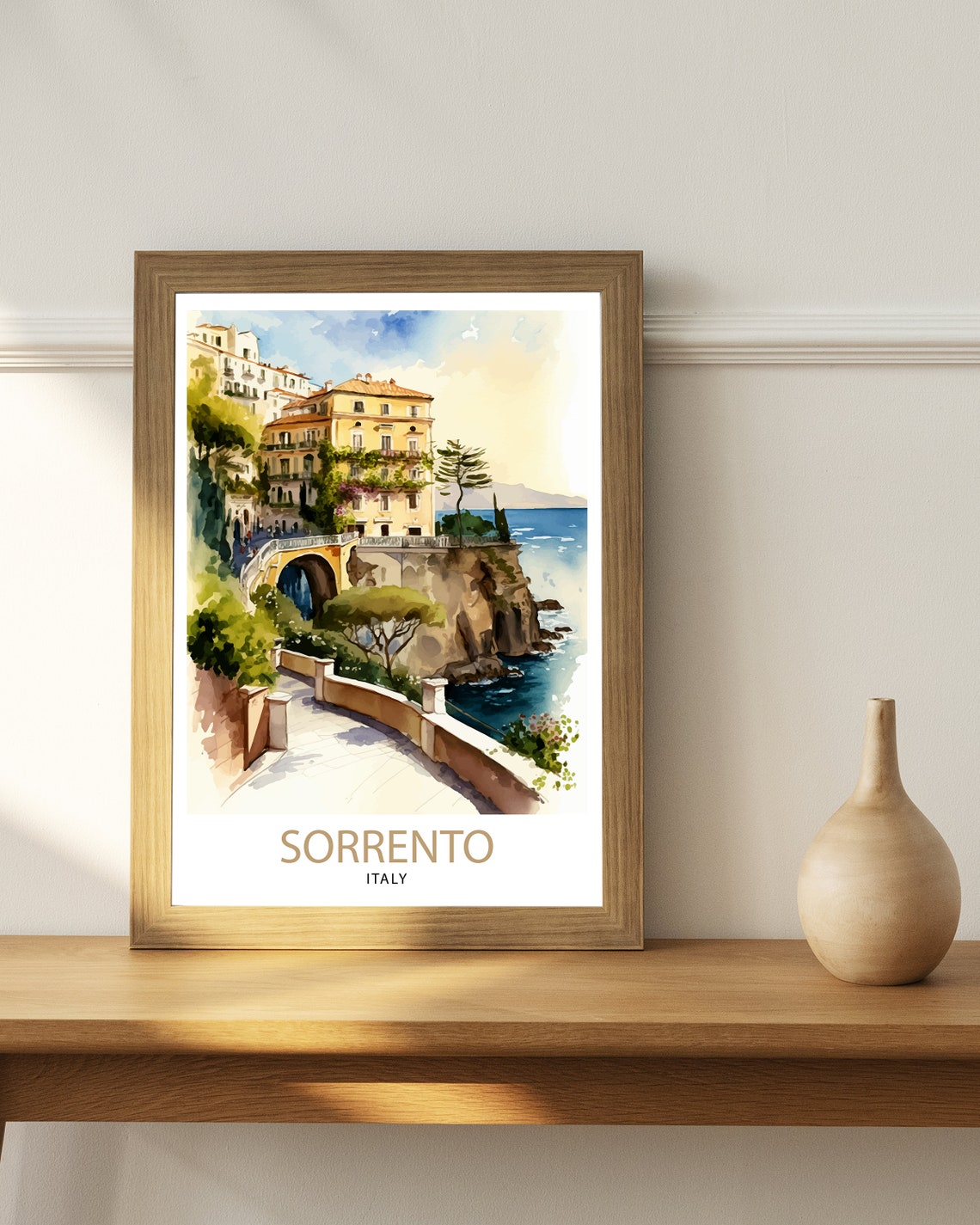 Sorrento Italy Amalfi Coast Cliffside Village Watercolor Poster - Image 2