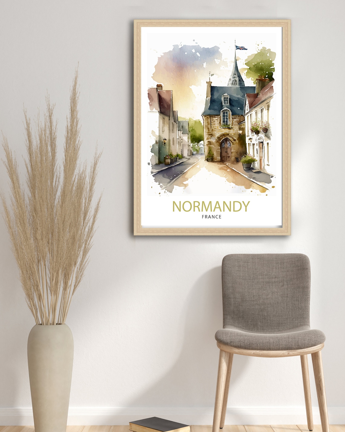 Normandy France Watercolor Village Street Historic Travel Poster - Image 2