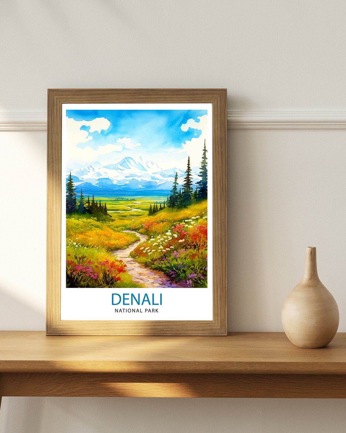 Denali National Park Alaska Wildflower Trail Watercolor Mountain Wall Art - Image 3