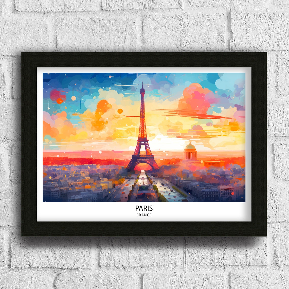 Paris France Eiffel Tower Sunset Cityscape Glow Travel Poster - Image 3