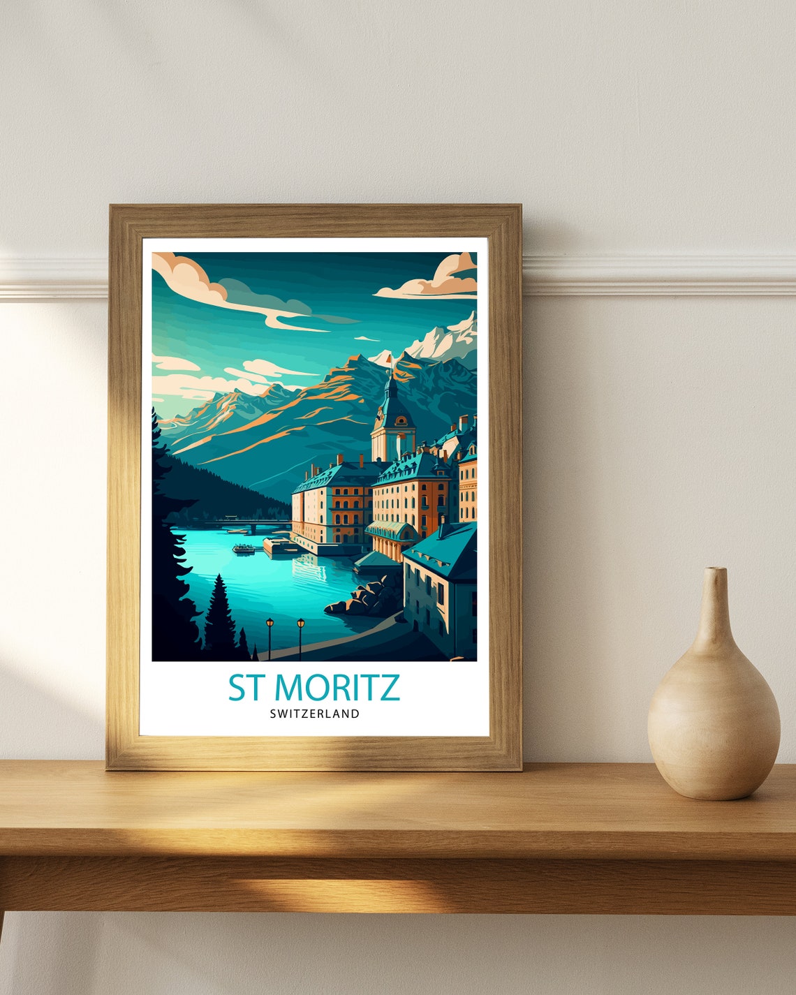 St Moritz Switzerland Alpine Lake Mountain Village Travel Poster - Image 2