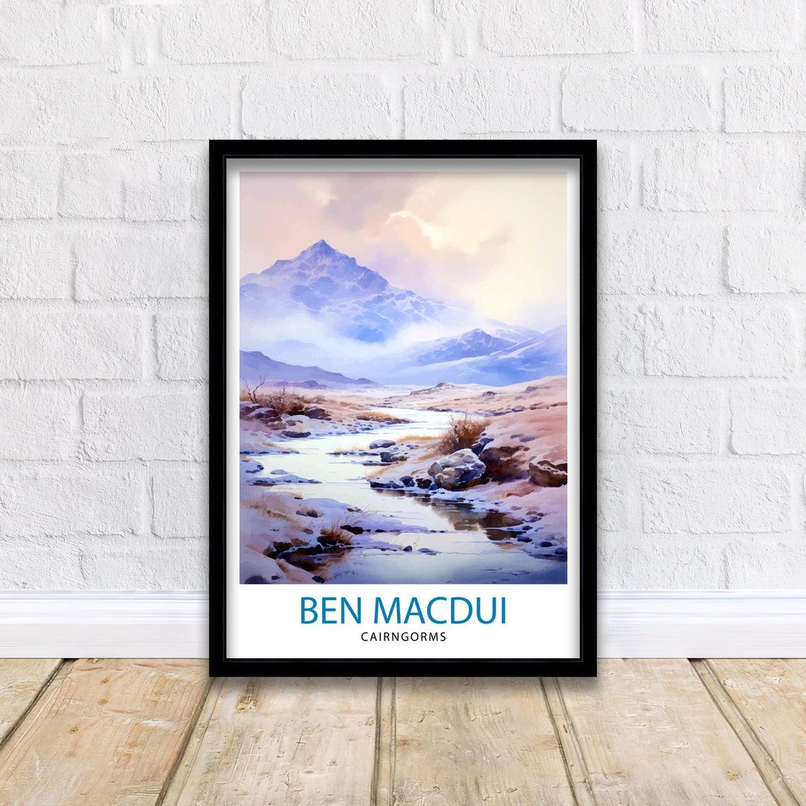 Ben Macdui Cairngorms Misty Peak Stream Watercolor Mountain Poster - Image 2