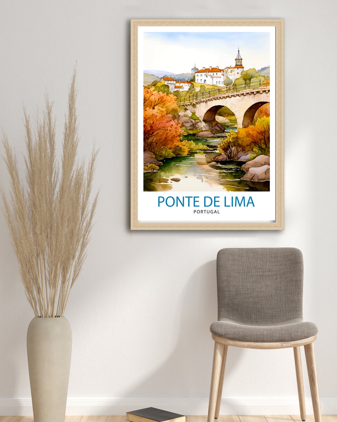 Ponte De Lima Portugal Medieval Bridge River Watercolor Poster - Image 3