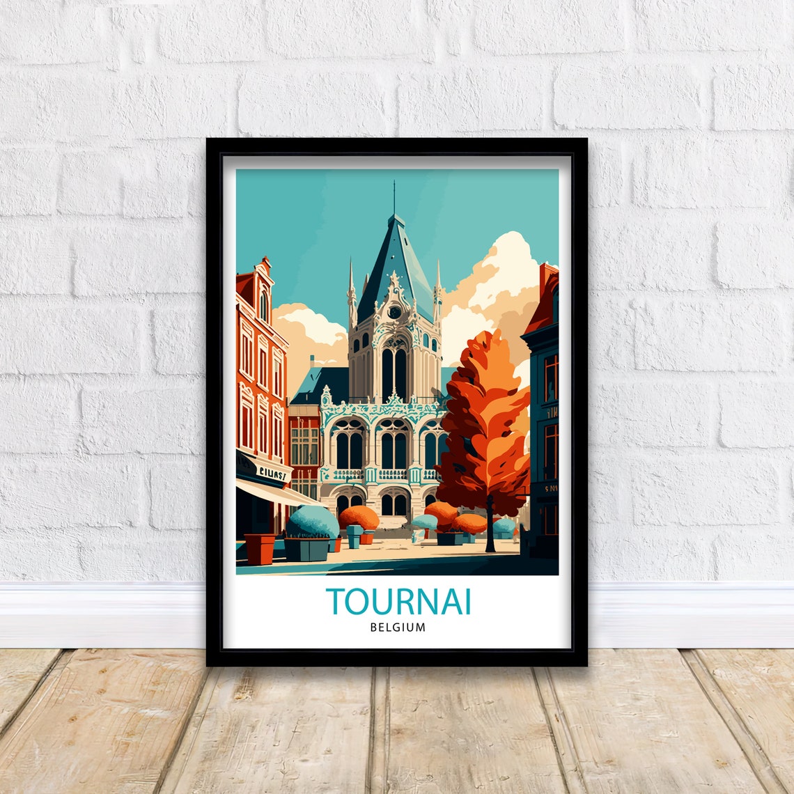 Tournai Belgium Travel Print Tournai Wall Decor Tournai Home Living Decor Tournai Illustration Travel Poster Gift For Tournai Belgium Home - Image 2