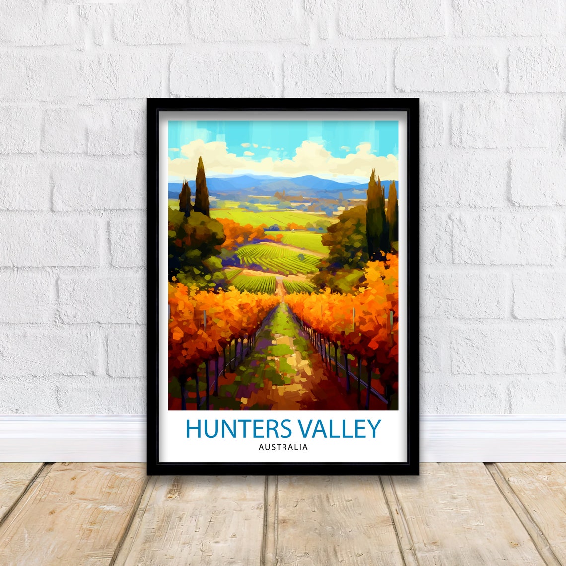 Hunters Valley Australia Autumn Vineyard Rows Wine Country Poster - Image 2