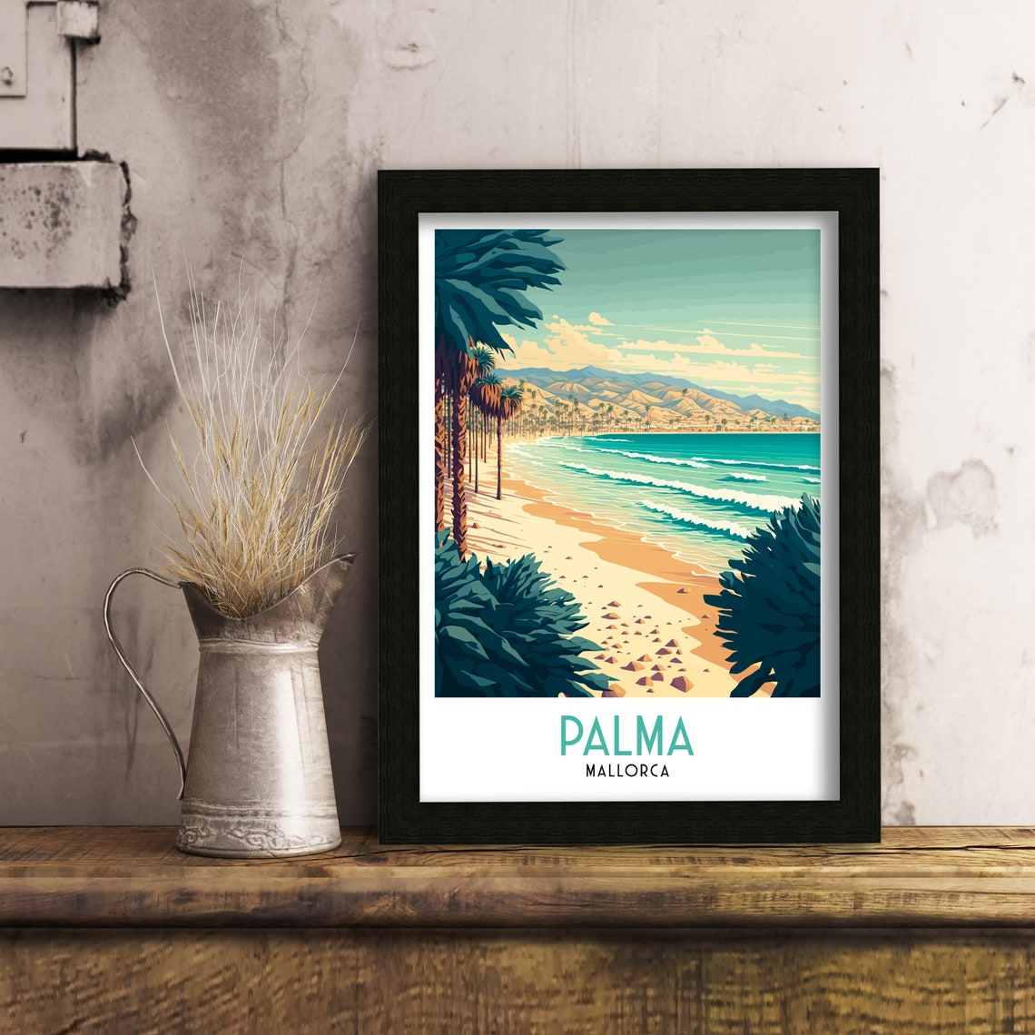 Palma Mallorca Sandy Beach Palms Turquoise Sea Summer Poster - Image 3