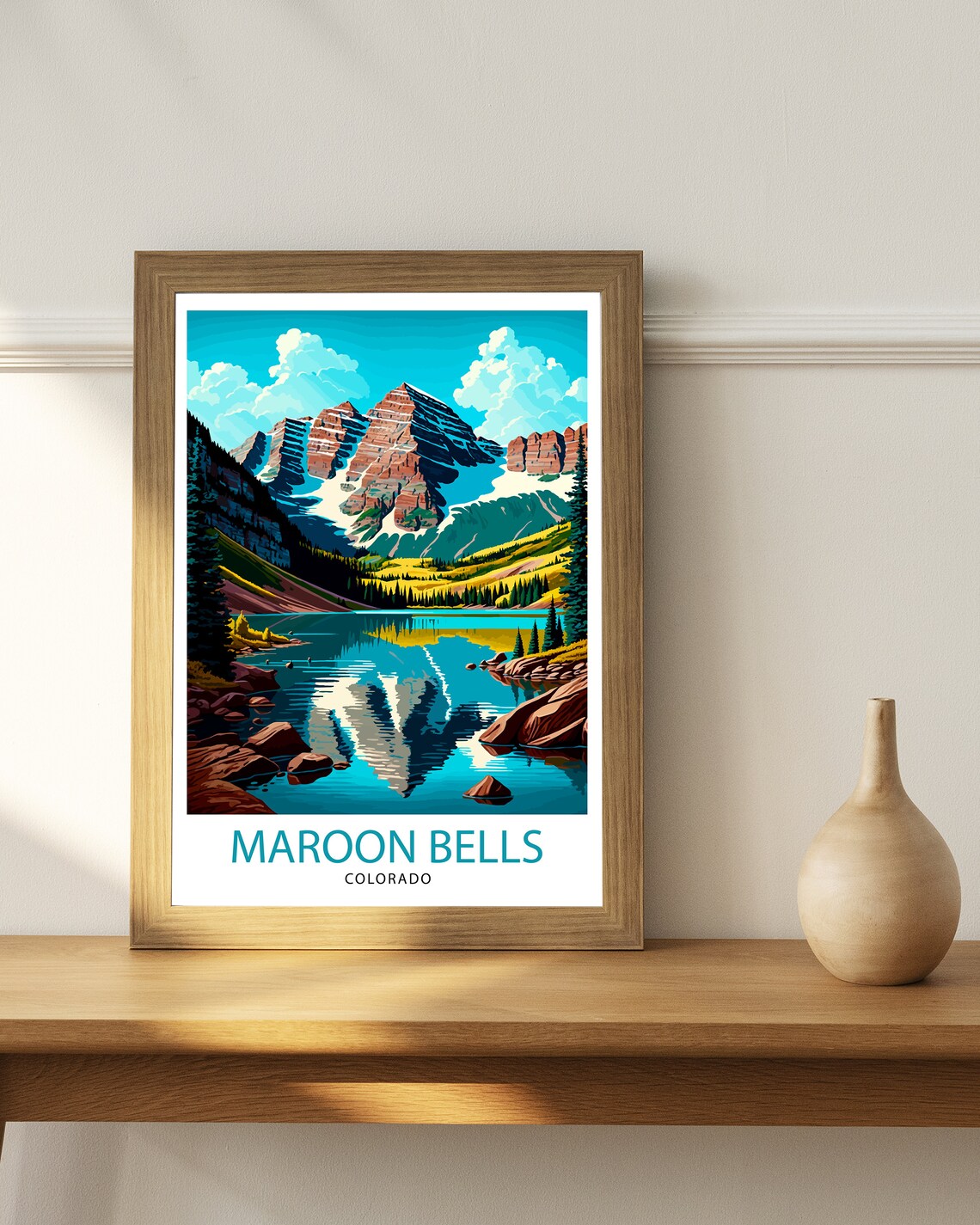 Maroon Bells Colorado Travel Poster, Mountain Landscape - Image 2