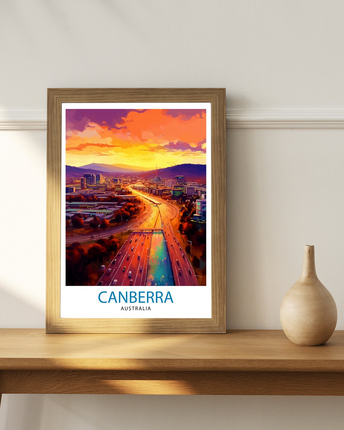Canberra Australia Sunset City Highway Aerial Vintage Travel Poster - Image 2